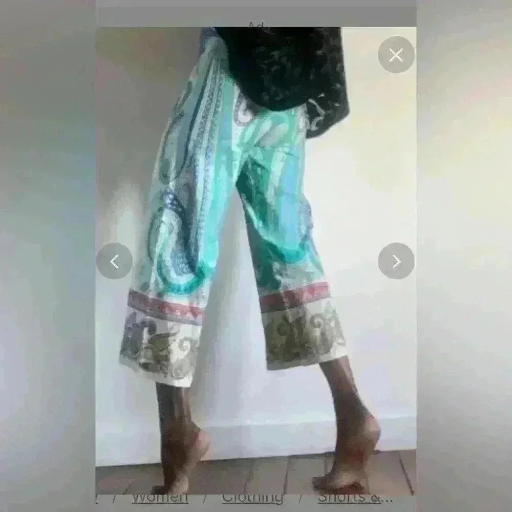 Zara printed pants mid rise wide leg paisley size XS extra small - Picture 2 of 8